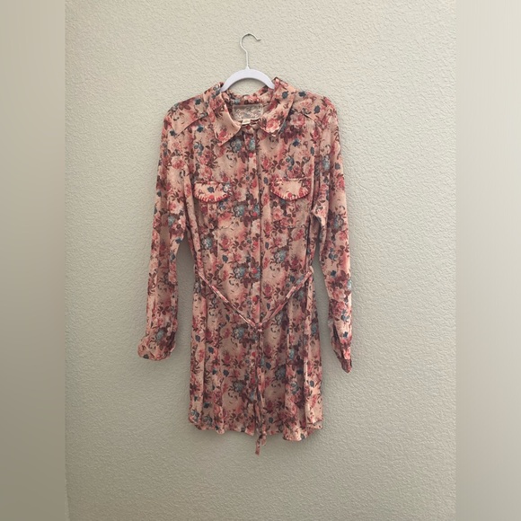 Nick And Mo Floral Shirt Dress Belted 3/4 Sleeve With Pockets Fall Colors XL - Picture 6 of 15